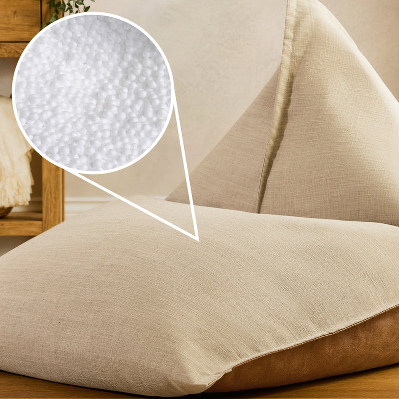 Rocco Linen and Faux Leather Lounger Bean Bag - Natural/Tan