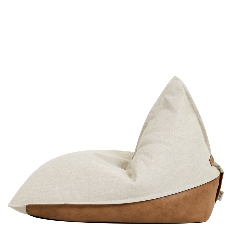 Rocco Linen and Faux Leather Lounger Bean Bag - Natural/Tan