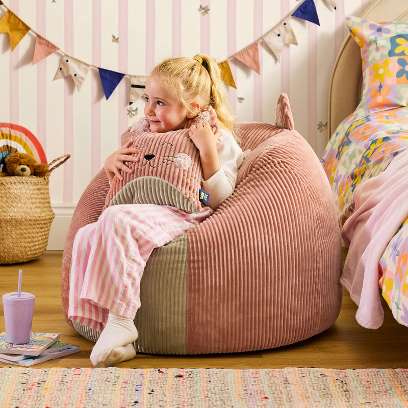Kids Cleo Cat Cord Bean Bag Chair and Cushion - Dawn Pink