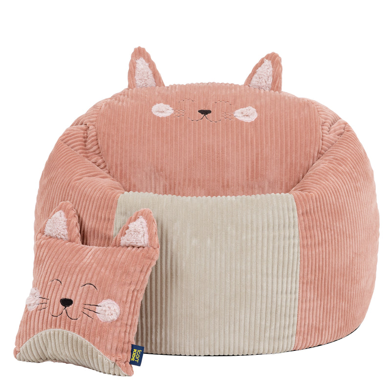 Kids Cleo Cat Cord Bean Bag Chair and Cushion - Dawn Pink