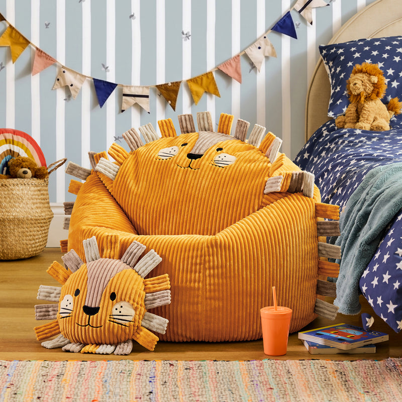Kids Leon Lion Cord Bean Bag Chair and Cushion - Ochre