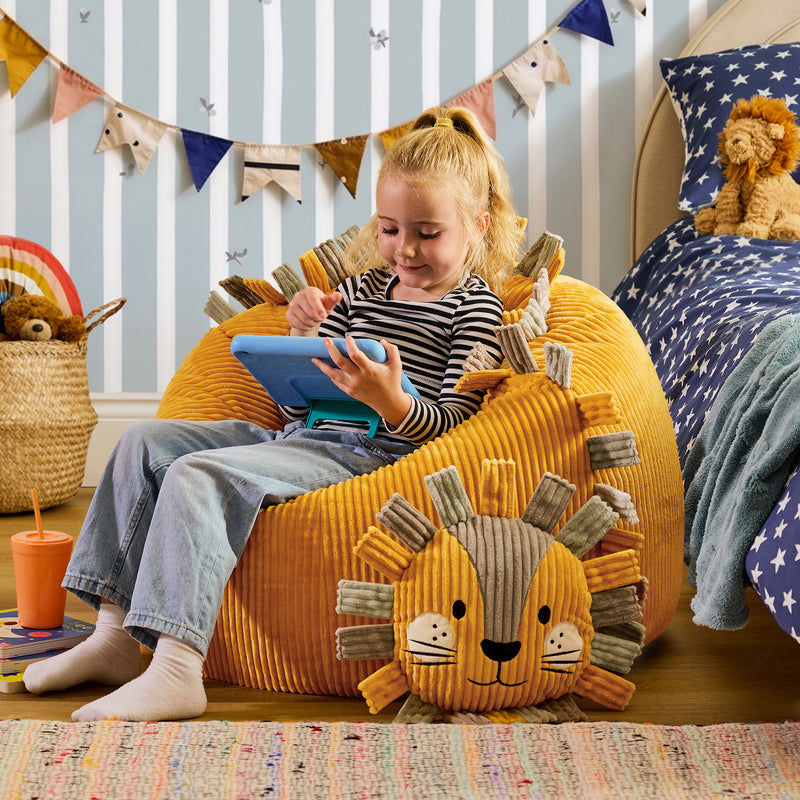 Kids Leon Lion Cord Bean Bag Chair and Cushion - Ochre