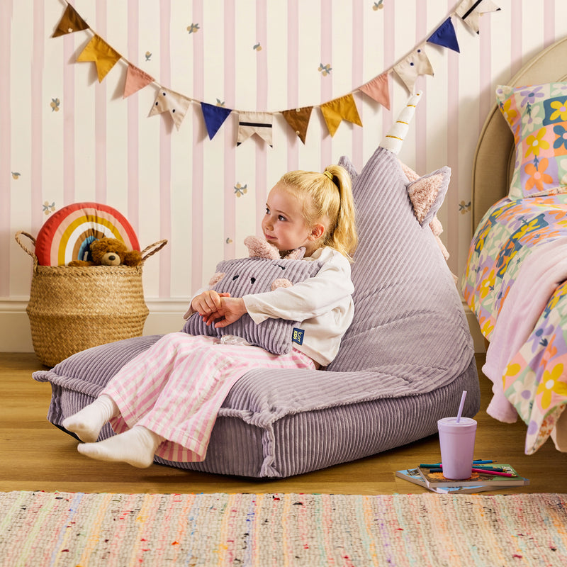 Kids Luna Unicorn Cord Lounger and Cushion - Lavender