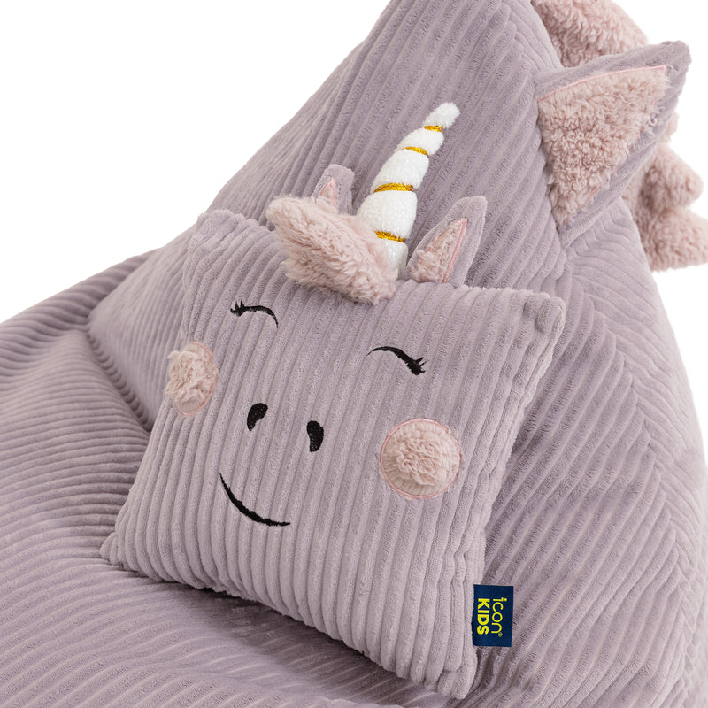Kids Luna Unicorn Cord Lounger and Cushion - Lavender