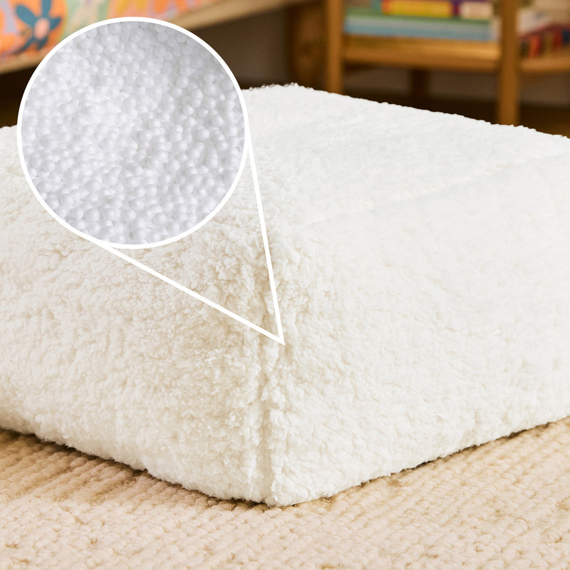 Mini Amara Teddy Fleece Square Footstool - Natural