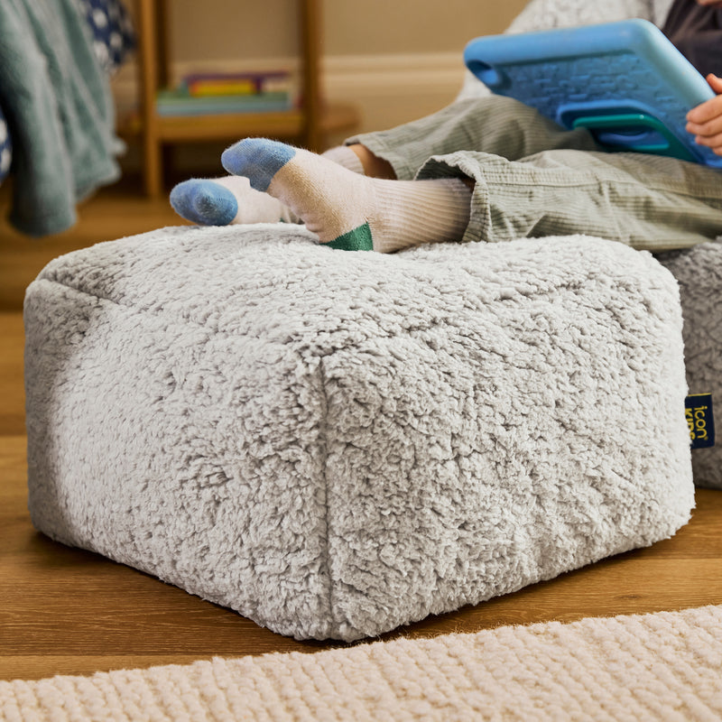 Mini Amara Teddy Fleece Square Footstool - Grey