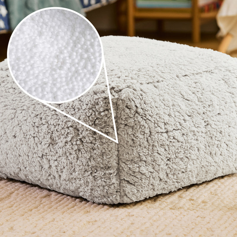 Mini Amara Teddy Fleece Square Footstool - Grey