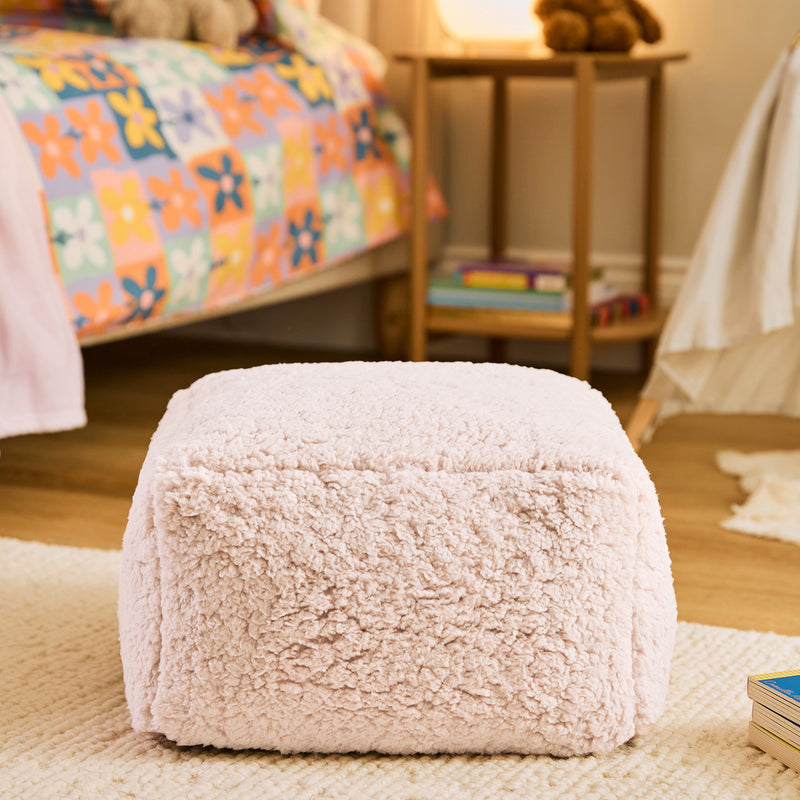 Mini Amara Teddy Fleece Square Footstool - Pink