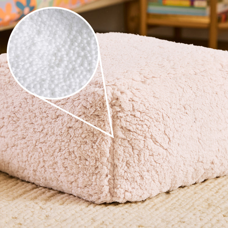 Mini Amara Teddy Fleece Square Footstool - Pink