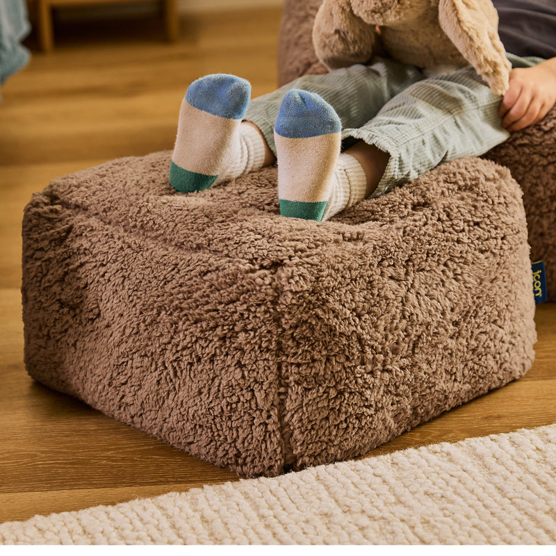 Mini Amara Teddy Fleece Square Footstool - Mocha Brown