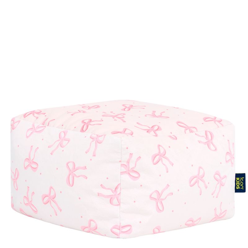 Mini Amara Bow Brushed Velvet Square Footstool - Pink