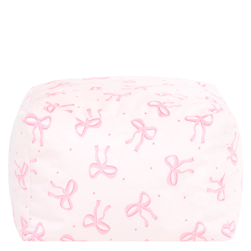 Mini Amara Bow Brushed Velvet Square Footstool - Pink