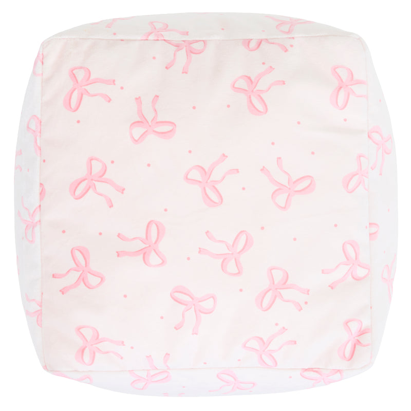 Mini Amara Bow Brushed Velvet Square Footstool - Pink
