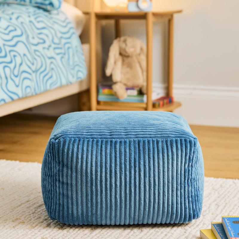 Mini Amara Cord Square Footstool - Denim Blue