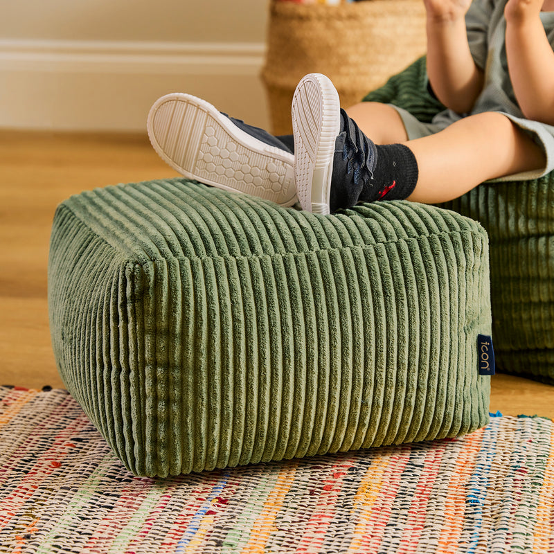 Mini Amara Cord Square Footstool - Sage Green
