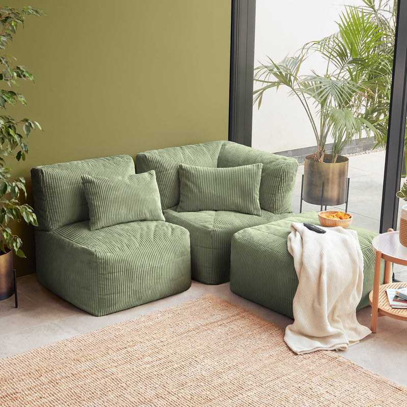 Noa Modular Bean Bag Corner Chair - Jumbo Cord - Sage Green