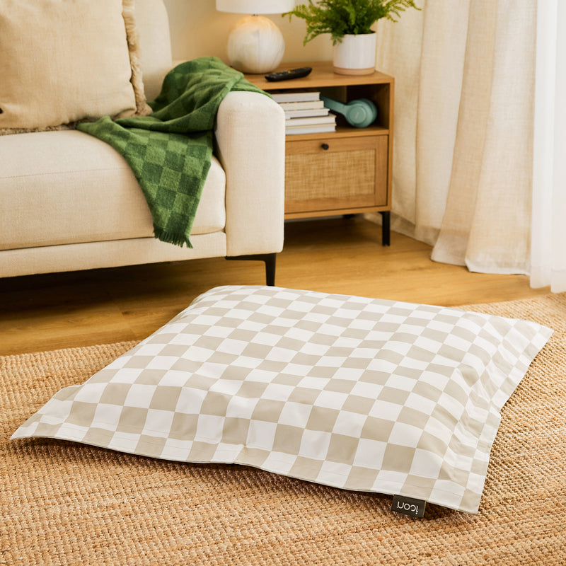 Pet Floor Cushion - Medium - Checkerboard Stripe Natural