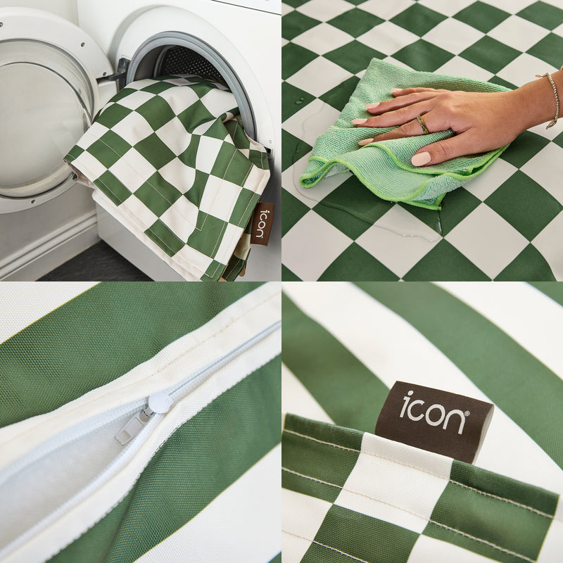 Pet Floor Cushion - Small - Checkerboard Stripe Sage Green