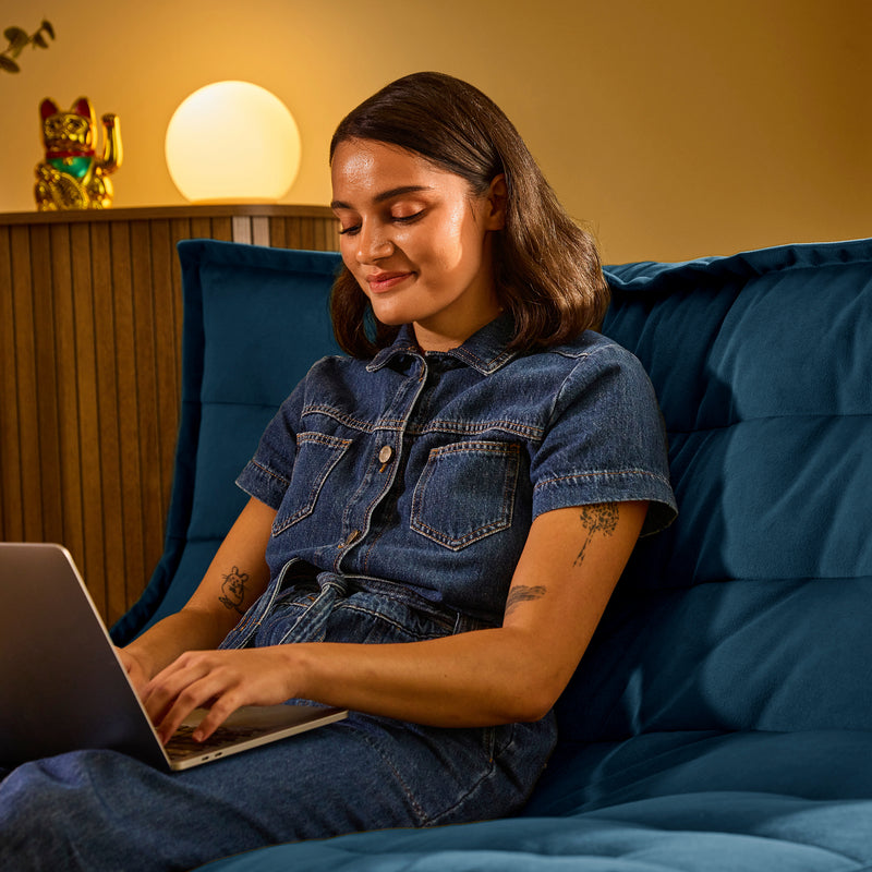 Kota Velvet Sofa Bean Bag - Ink Blue