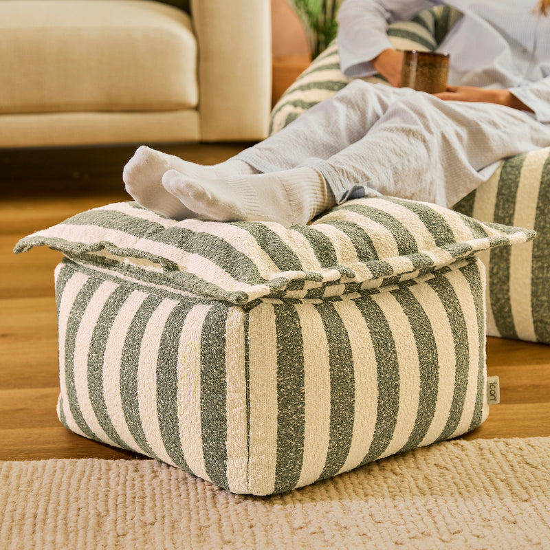 Sofia Stripe Bouclé Pillow Top Footstool - Olive Green
