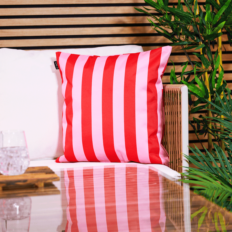 Checkerboard & Stripe Indoor-Outdoor Cushion - Pink