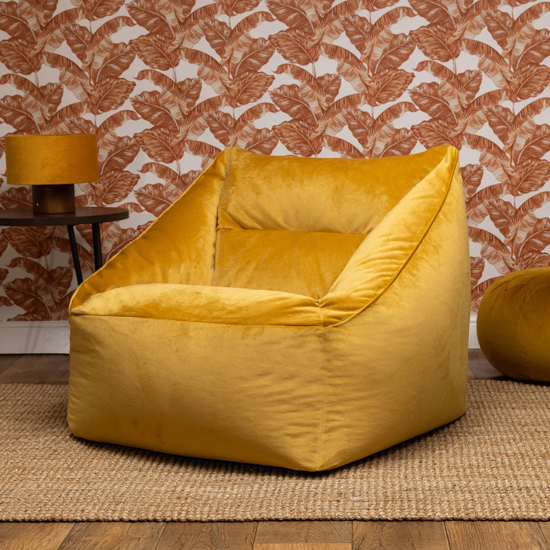 Natalia Velvet Armchair Bean Bag - Ochre Yellow
