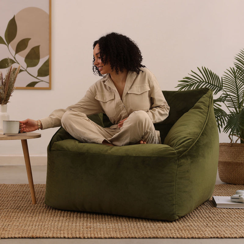 Natalia Velvet Armchair Bean Bag - Olive