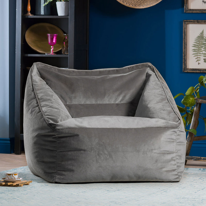 Natalia Velvet Armchair Bean Bag - Grey