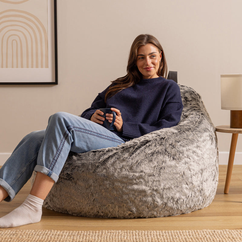 Faux Fur Cocoon Bean Bag - Grey