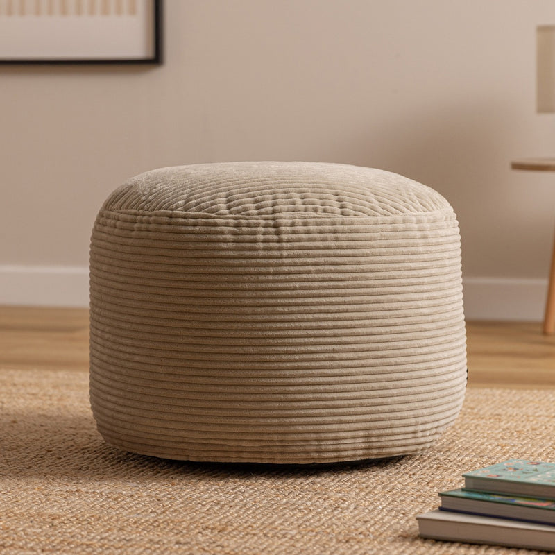 Milano Corduroy Round Pouffe Footstool - Natural