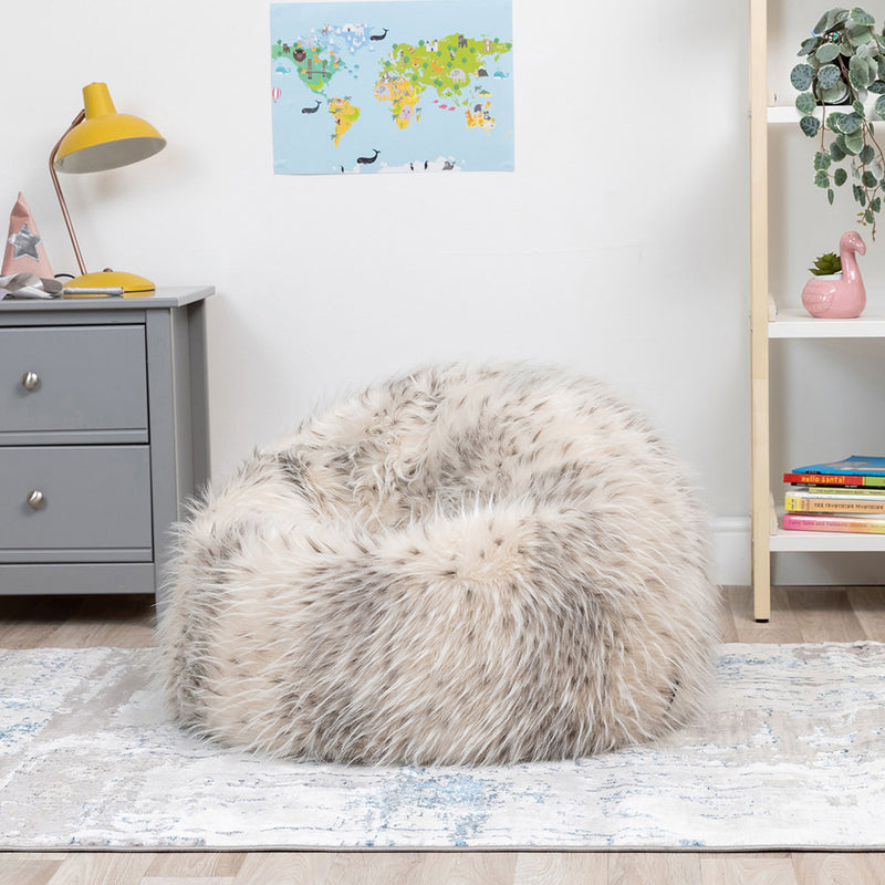 Kids Kingston Luxury Faux Fur Classic Bean Bag - Snow Leopard