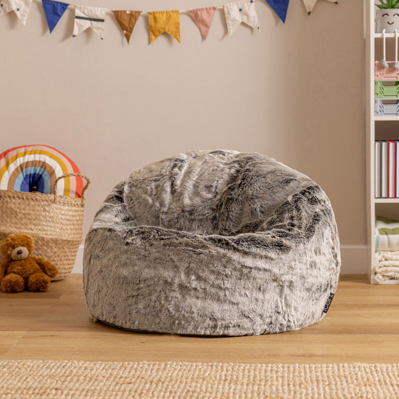 Kids Kingston Luxury Faux Fur Classic Bean Bag - Grey