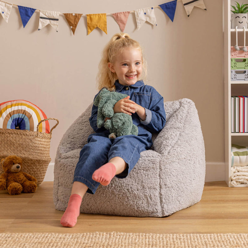 Kids Natalia Teddy Fleece Armchair Bean Bag - Grey