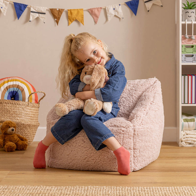 Kids Natalia Teddy Fleece Armchair Bean Bag - Pink