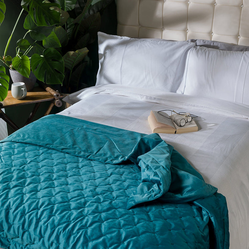 Rosa Quilted Velvet Throw - Teal